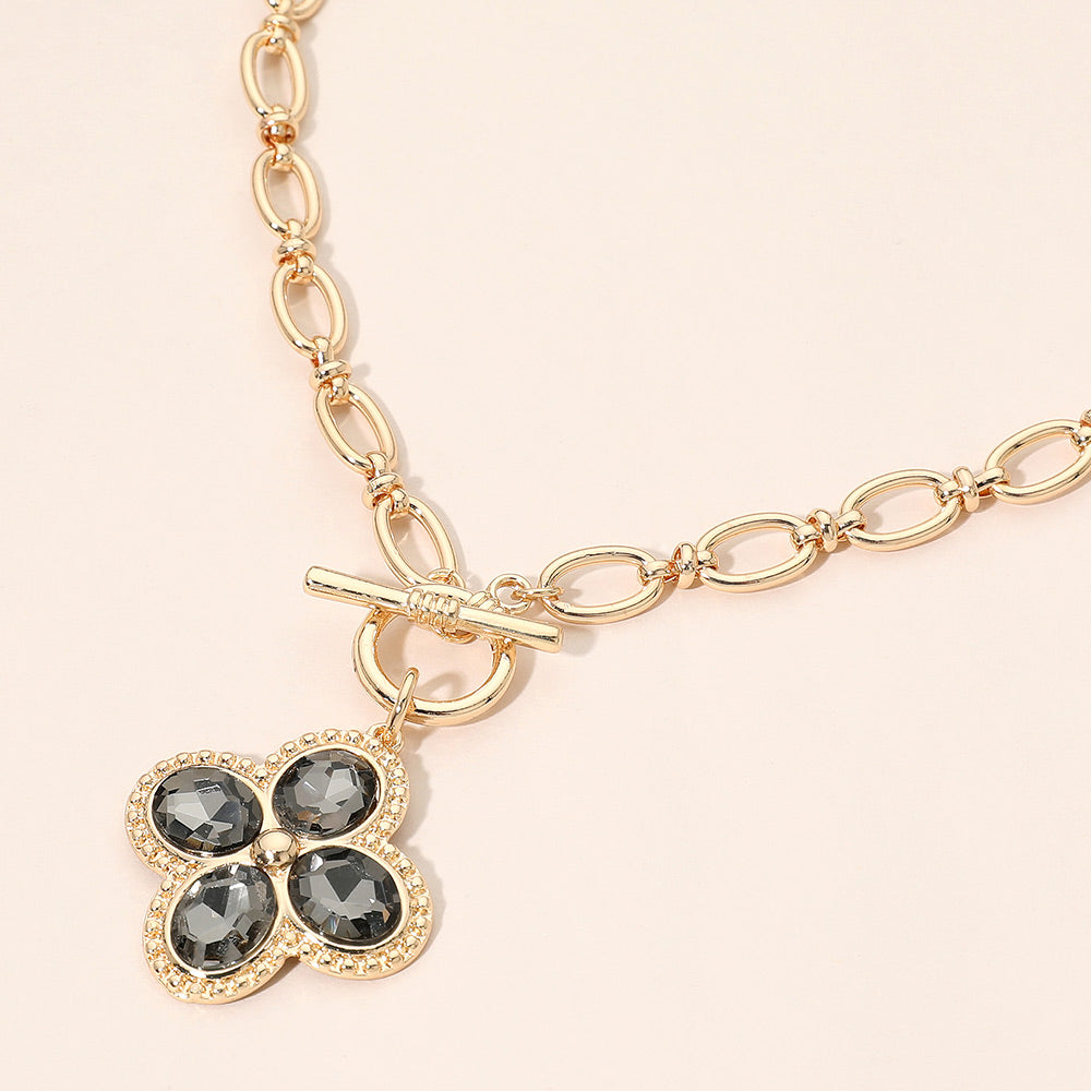 Madeline Love Black Diamond Four Leaf Clover Pendant Toggle Necklace