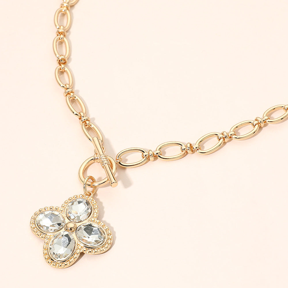 Madeline Love Clear Four Leaf Clover Pendant Toggle Necklace