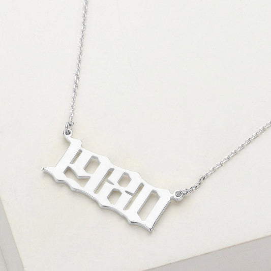 Madeline Love Rhodium White Gold Dipped 1980 Birth Year Plate Pendant Necklace - Necklaces