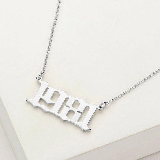 Madeline Love Rhodium White Gold Dipped 1981 Birth Year Plate Pendant Necklace - Necklaces