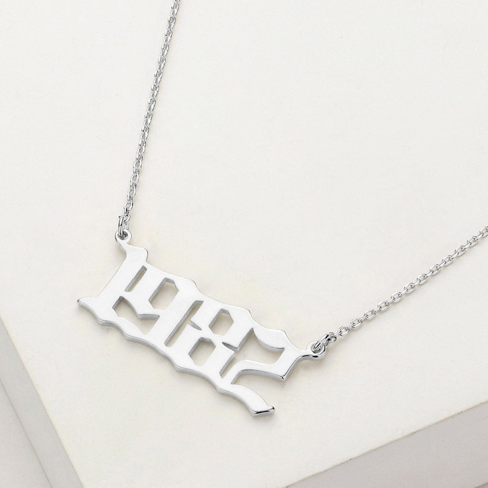 Madeline Love Rhodium White Gold Dipped 1982 Birth Year Plate Pendant Necklace - Necklaces