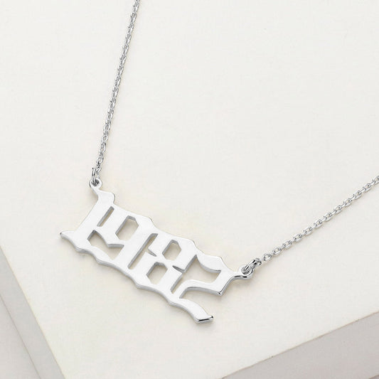 Madeline Love Rhodium White Gold Dipped 1982 Birth Year Plate Pendant Necklace - Necklaces