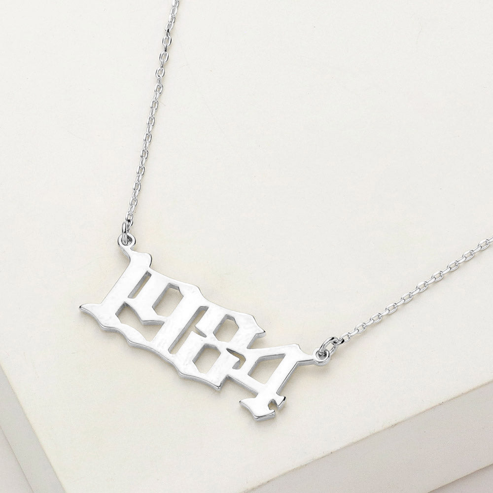 Madeline Love Rhodium White Gold Dipped 1984 Birth Year Plate Pendant Necklace - Necklaces