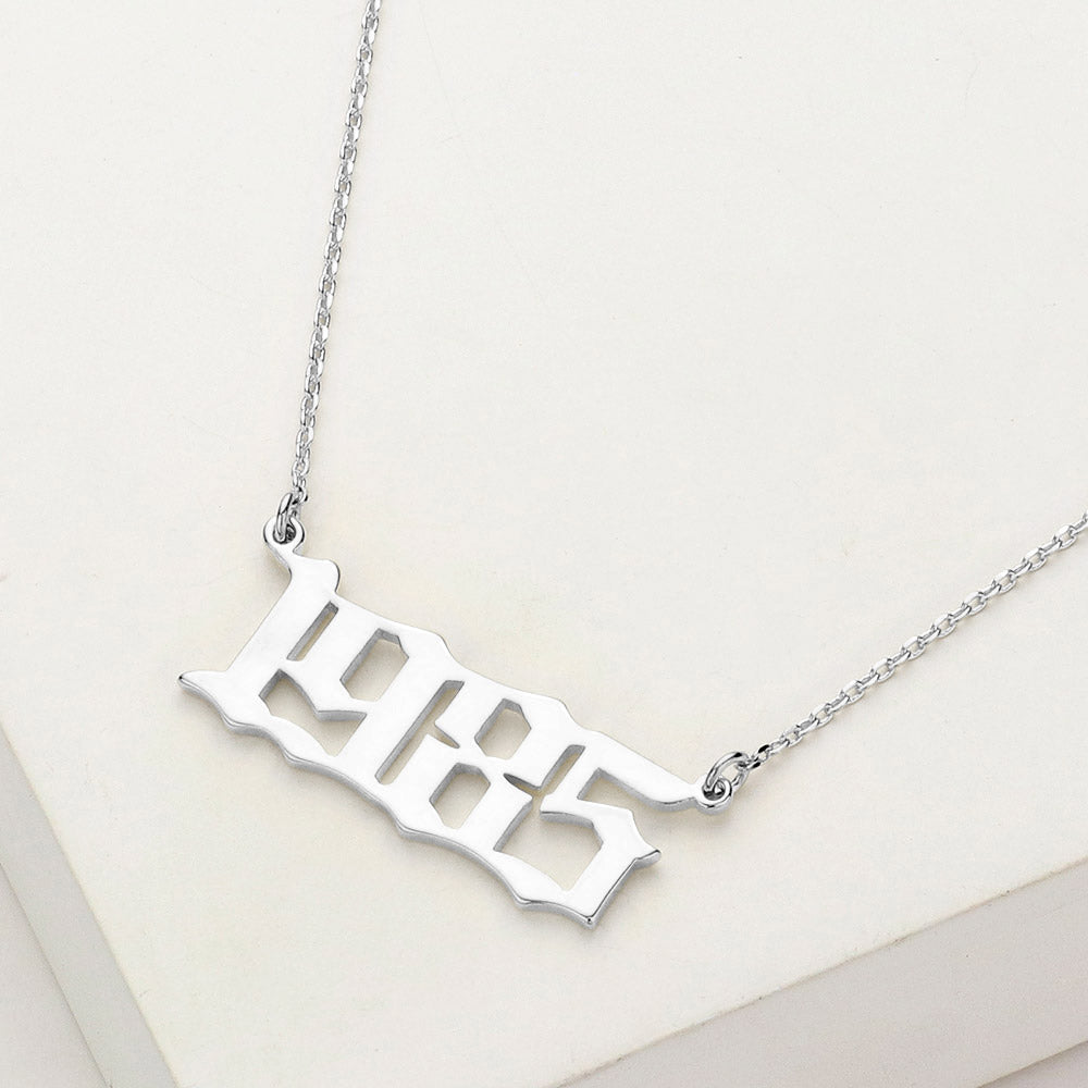 Madeline Love Rhodium White Gold Dipped 1985 Birth Year Plate Pendant Necklace - Necklaces
