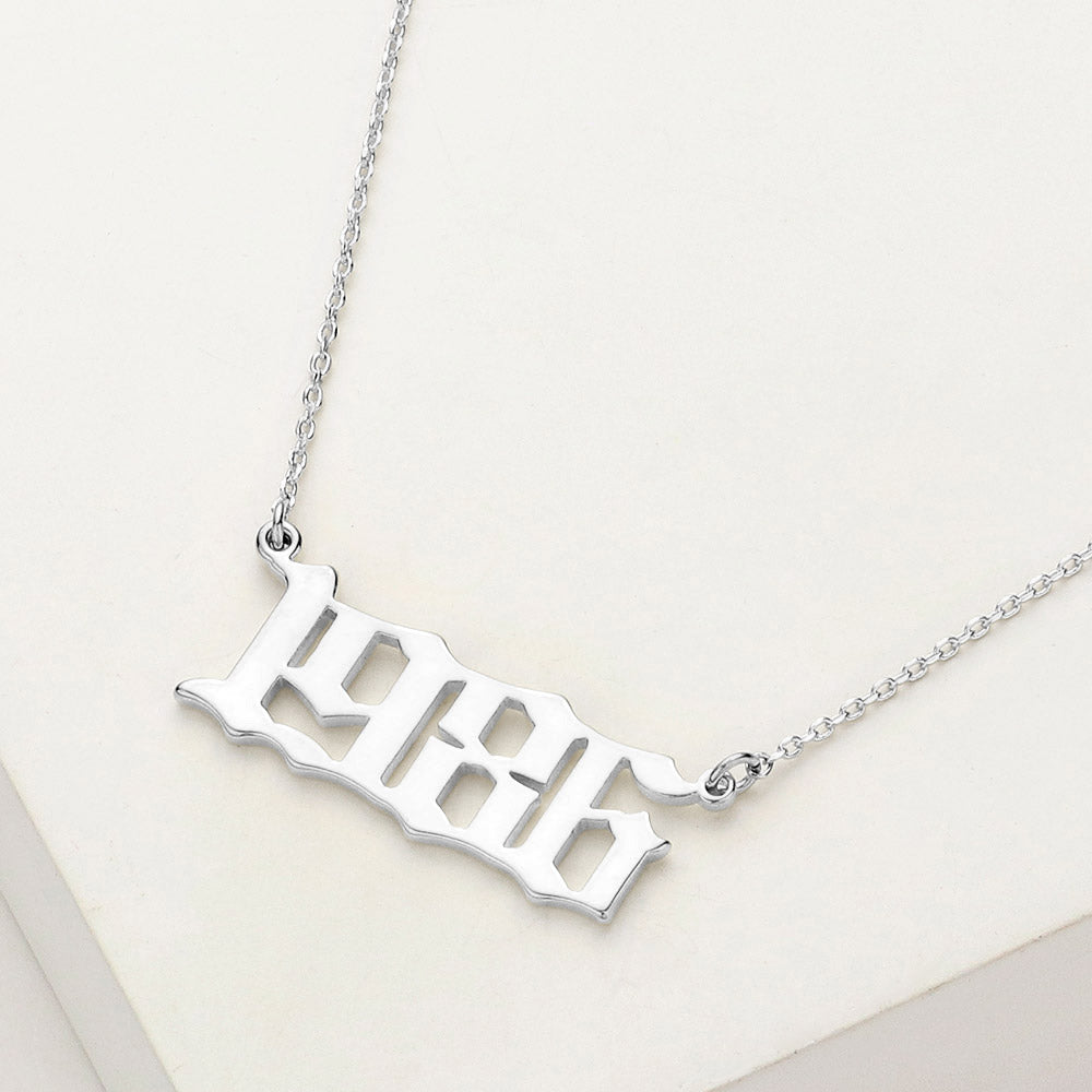 Madeline Love Rhodium White Gold Dipped 1986 Birth Year Plate Pendant Necklace - Necklaces
