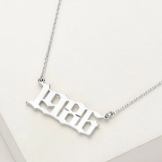 Madeline Love Rhodium White Gold Dipped 1986 Birth Year Plate Pendant Necklace - Necklaces