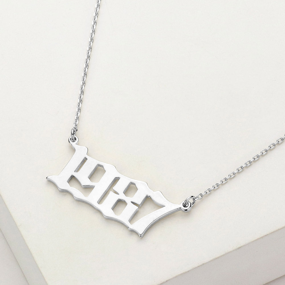 Madeline Love Rhodium White Gold Dipped 1987 Birth Year Plate Pendant Necklace - Necklaces