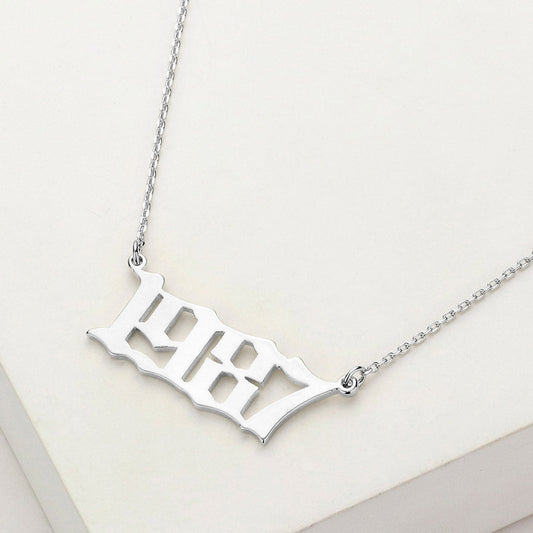 Madeline Love Rhodium White Gold Dipped 1987 Birth Year Plate Pendant Necklace - Necklaces