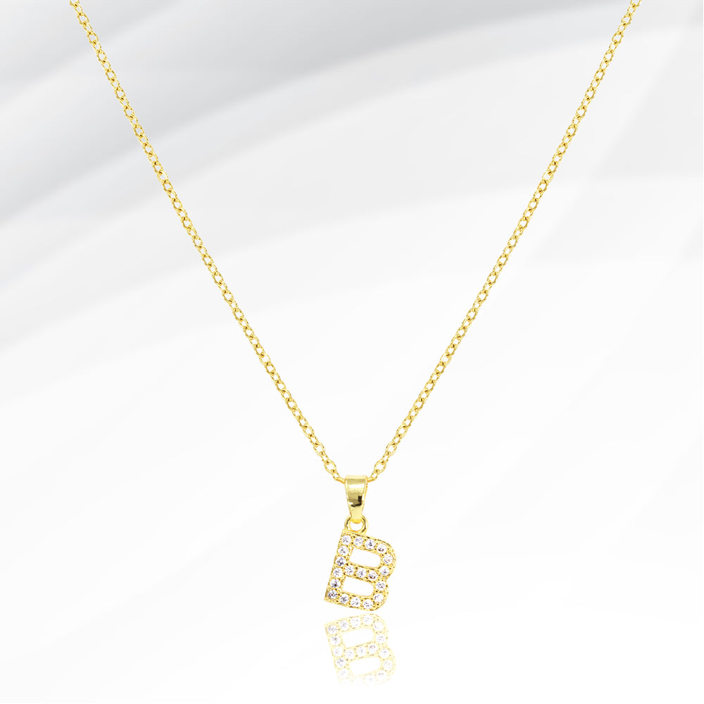 Madeline Love Gold -B- Stainless Steel CZ Stone Paved Initial Monogram Pendant Necklace - Jewelry