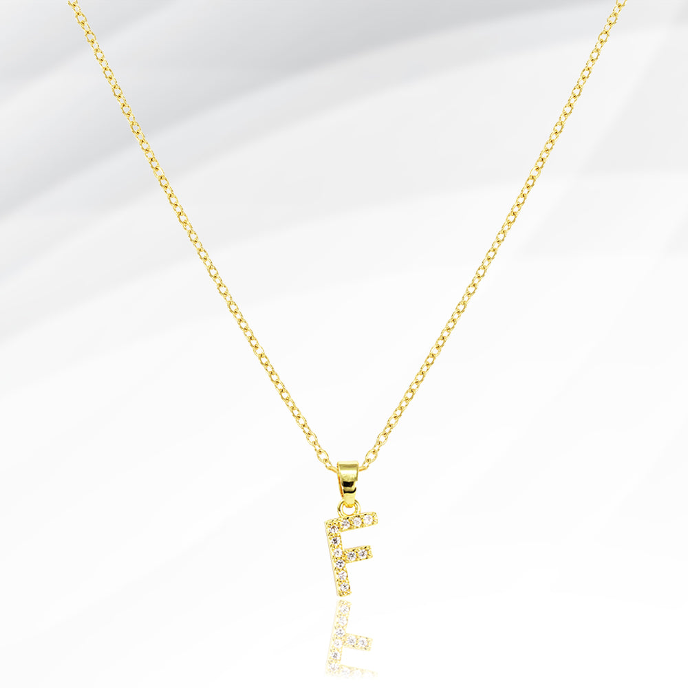 Madeline Love Gold -F- Stainless Steel CZ Stone Paved Initial Monogram Pendant Necklace - Jewelry