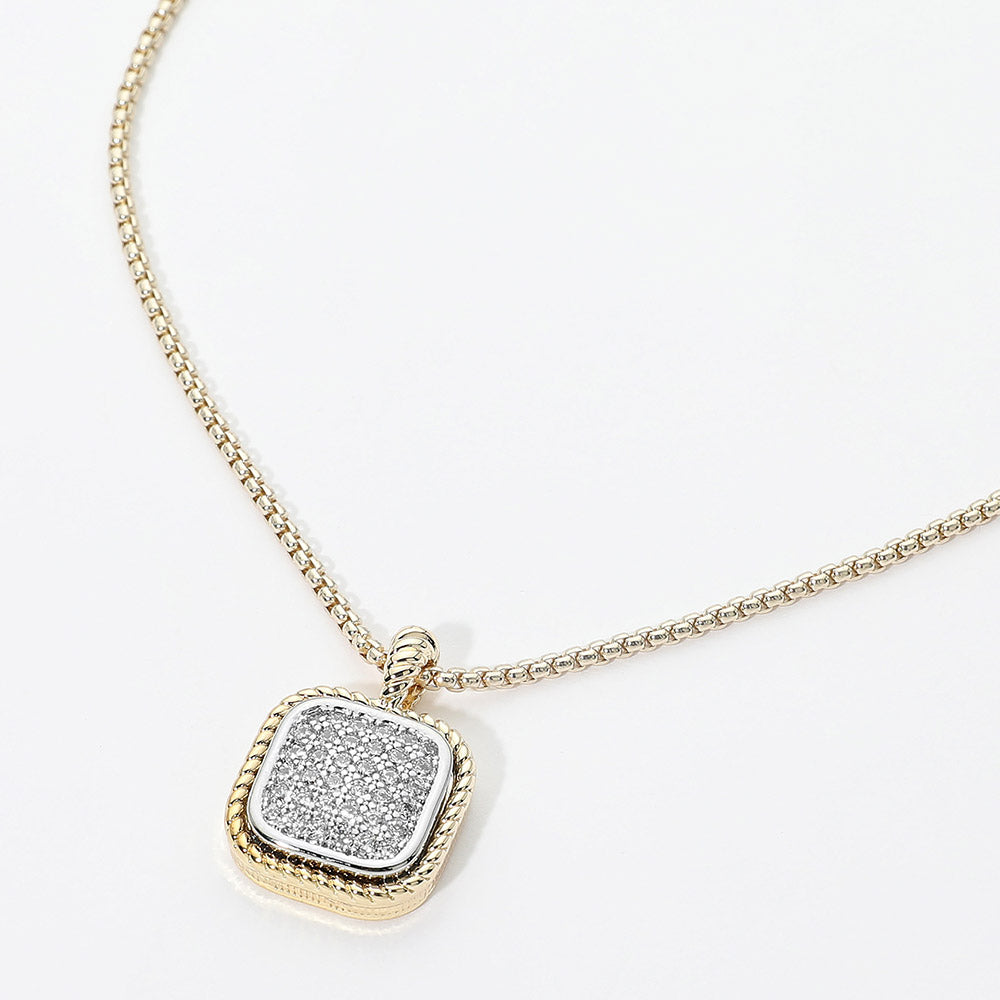 Madeline Love Two Tone 14K Gold Plated Two Tone CZ Pave Square Pendant Necklace