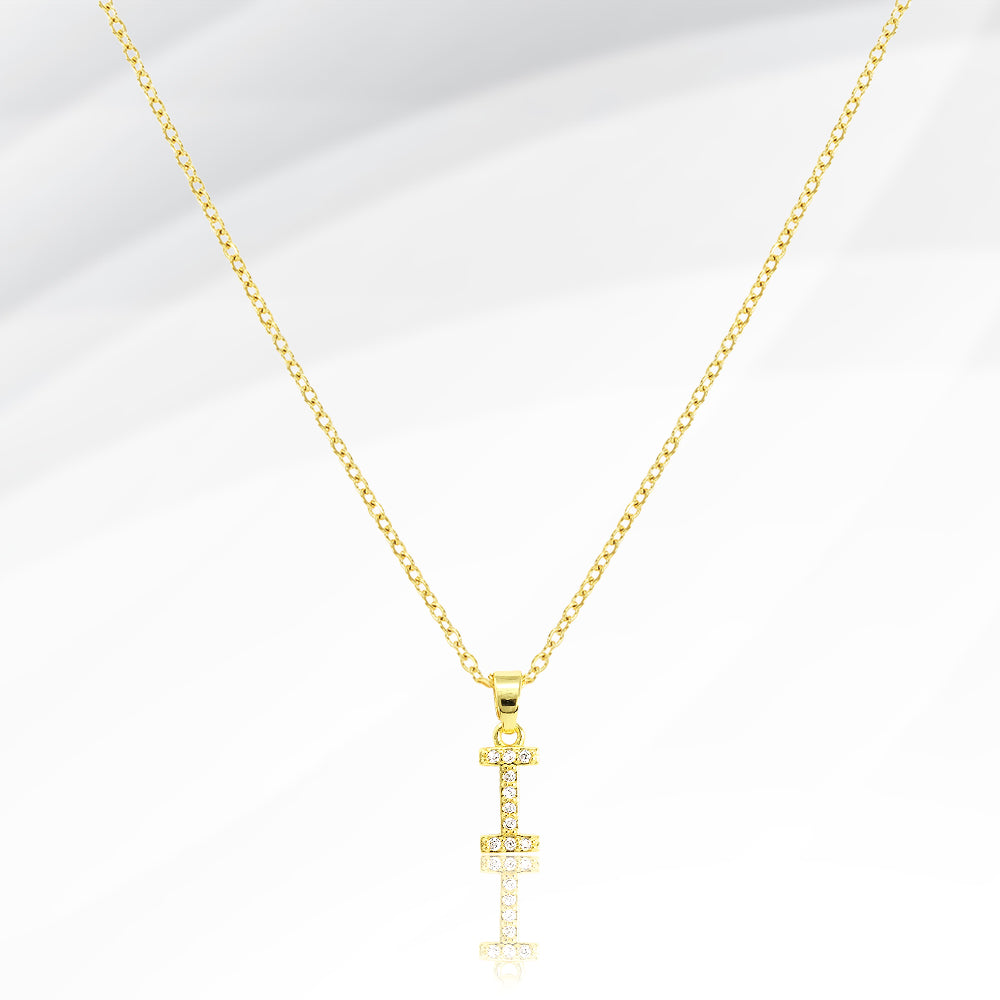 Madeline Love Gold -I- Stainless Steel CZ Stone Paved Initial Monogram Pendant Necklace - Jewelry