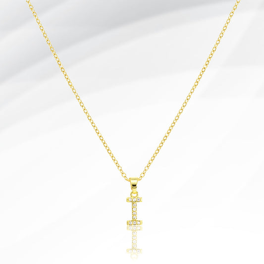 Madeline Love Gold -I- Stainless Steel CZ Stone Paved Initial Monogram Pendant Necklace - Jewelry