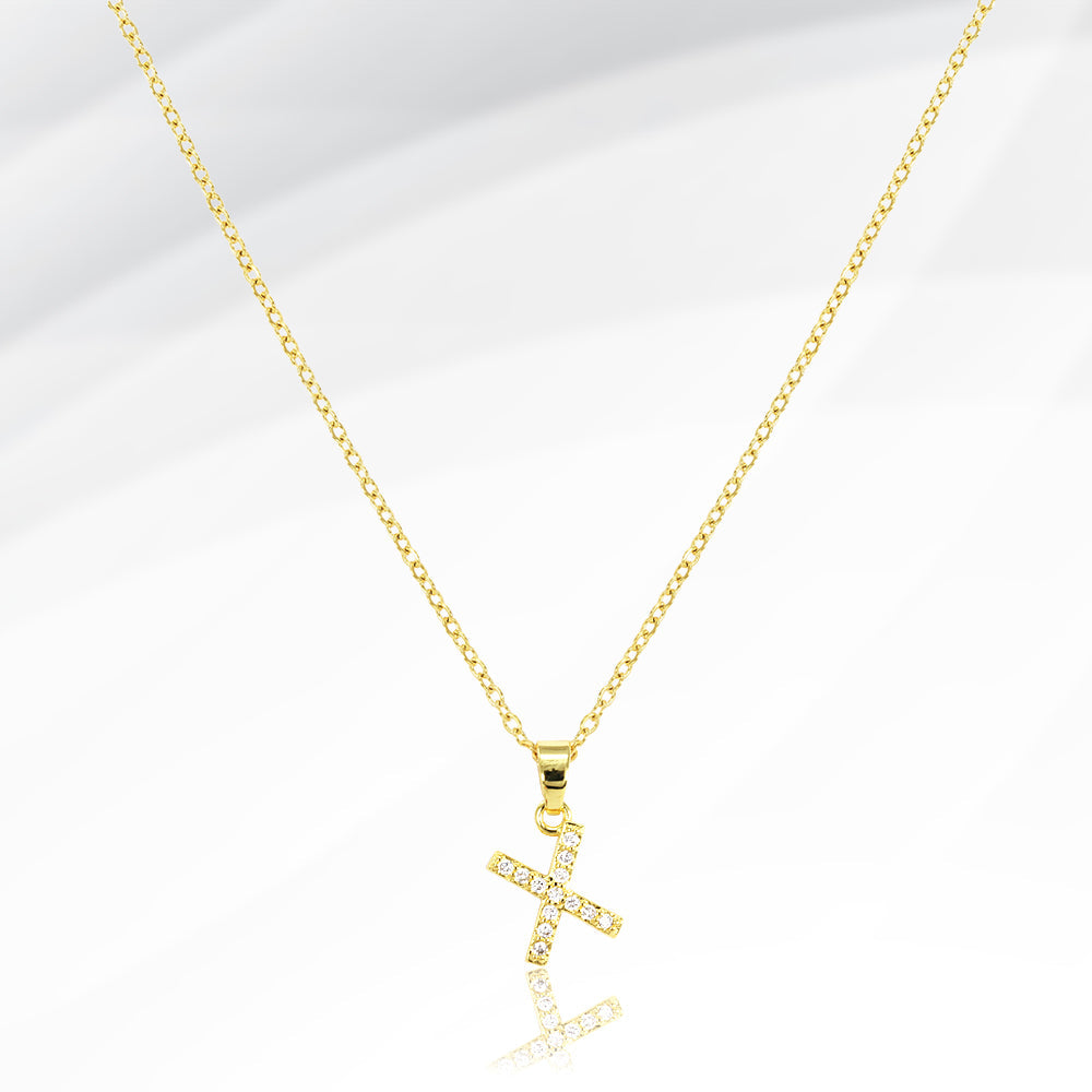 Madeline Love Gold -X- Stainless Steel CZ Stone Paved Initial Monogram Pendant Necklace - Jewelry