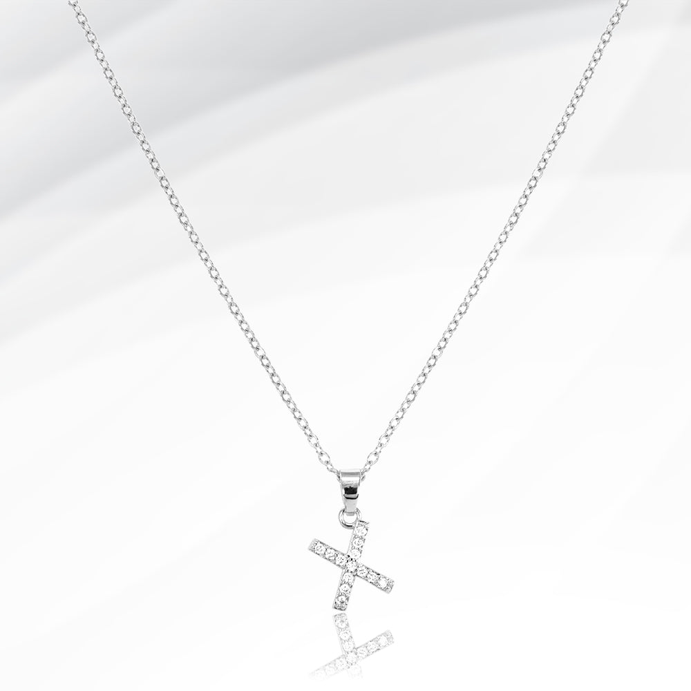 Madeline Love Silver -X- Stainless Steel CZ Stone Paved Initial Monogram Pendant Necklace - Jewelry