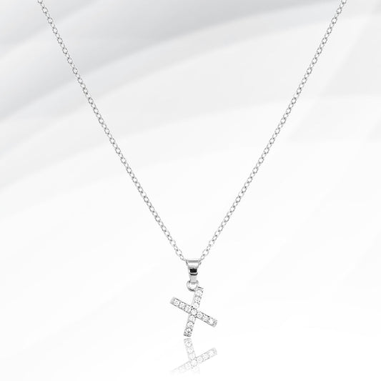 Madeline Love Silver -X- Stainless Steel CZ Stone Paved Initial Monogram Pendant Necklace - Jewelry