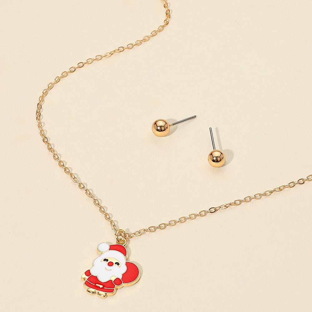 Gold Cute Santa Claus Pendant Necklace