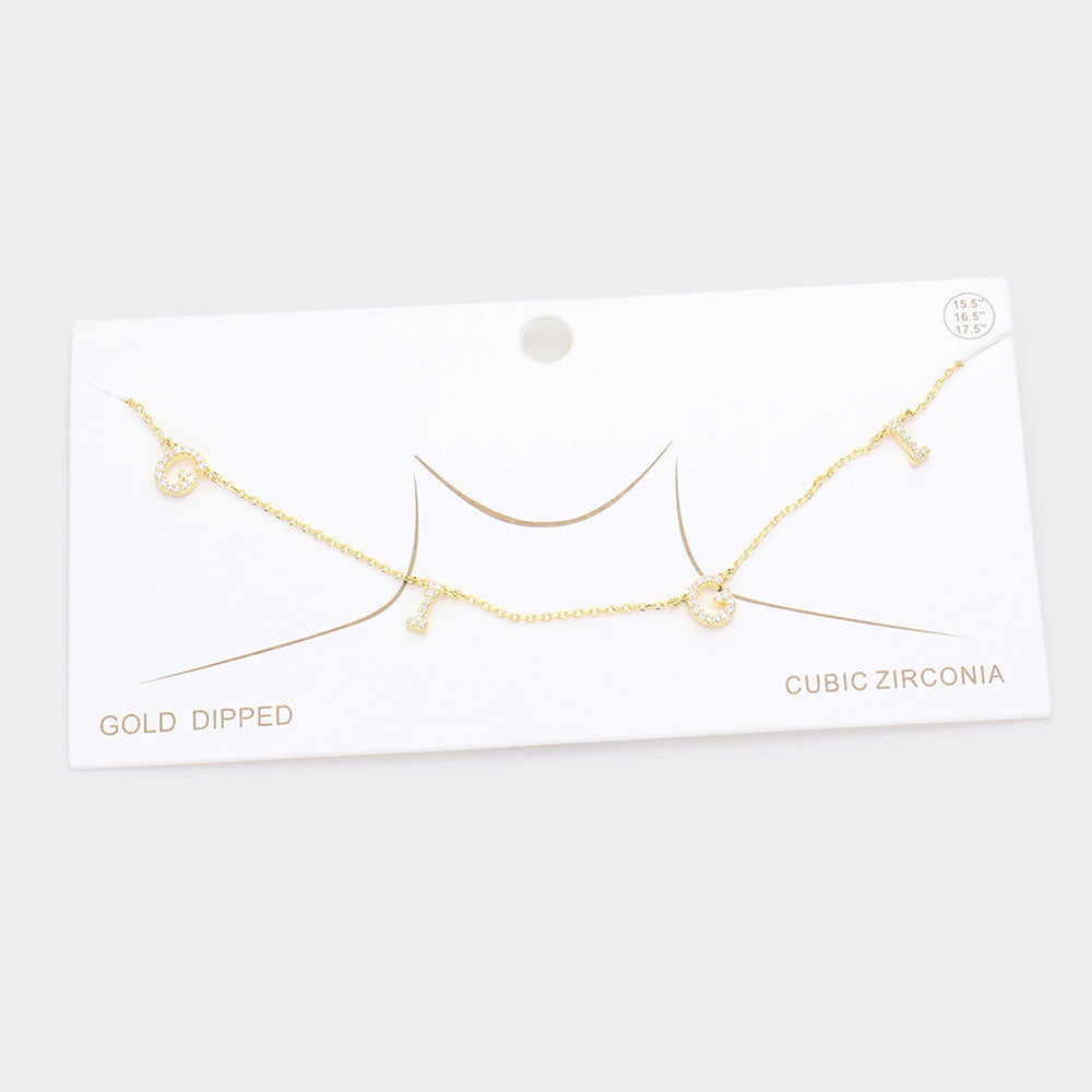 Madeline Love Gold Gold Dipped CZ GIGI Message Pendant Necklace - Necklaces