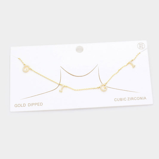 Madeline Love Gold Gold Dipped CZ GIGI Message Pendant Necklace - Necklaces
