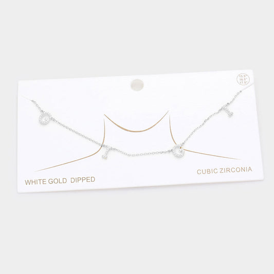 Madeline Love Rhodium White Gold Dipped CZ GIGI Message Pendant Necklace - Necklaces