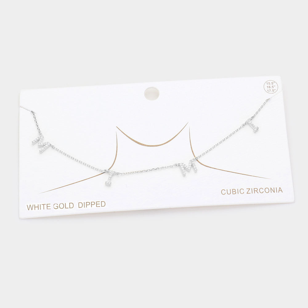Madeline Love Rhodium White Gold Dipped CZ MIMI Message Pendant Necklace - Necklaces