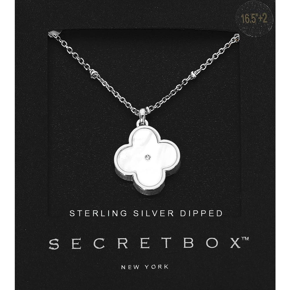 Madeline Love Silver SECRET BOX_Sterling Silver Dipped Stone Accent Quatrefoil Pendant Necklace - Jewelry