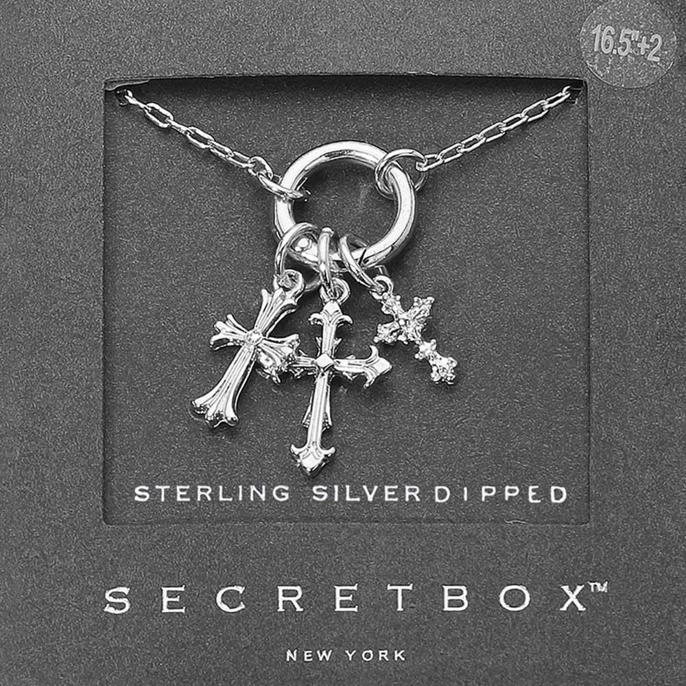 Madeline Love Silver SECRET BOX_Sterling Silver Dipped Interchangeable Triple Cross Charm Pendant Necklace - Jewelry