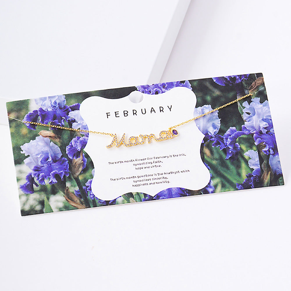 Madeline Love Gold February Birthstone MAMA Message Pendant Necklace - Necklaces