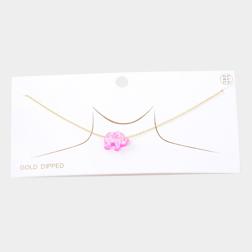 Madeline Love Fuchsia Gold Dipped Glitter Elephant Pendant Necklace - Necklaces