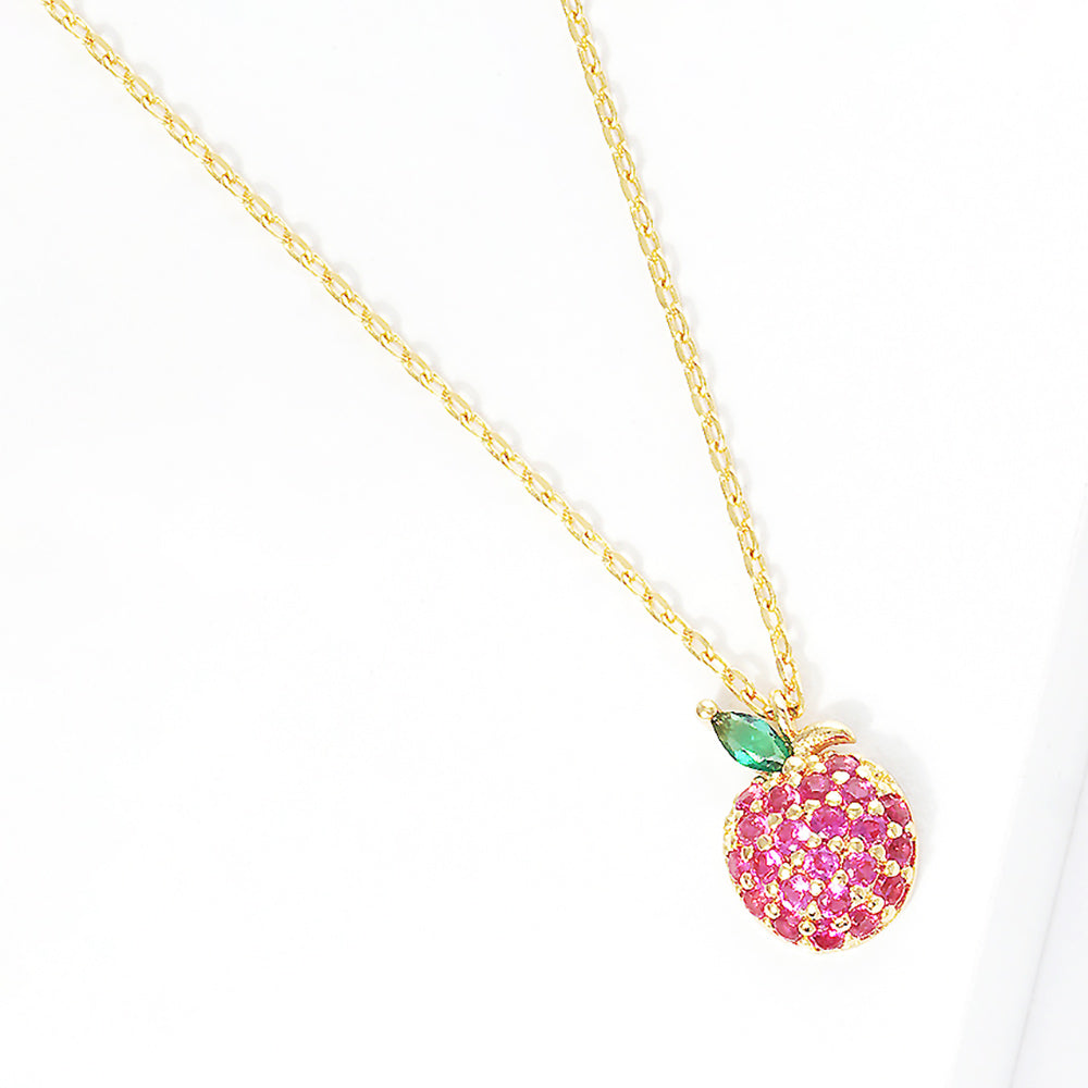 Madeline Love Fuchsia, Gold Gold Dipped CZ Apple Pendant Necklace - Necklaces