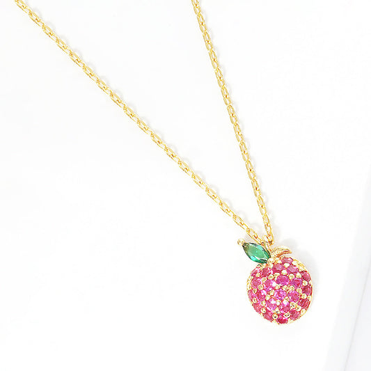 Madeline Love Fuchsia, Gold Gold Dipped CZ Apple Pendant Necklace - Necklaces