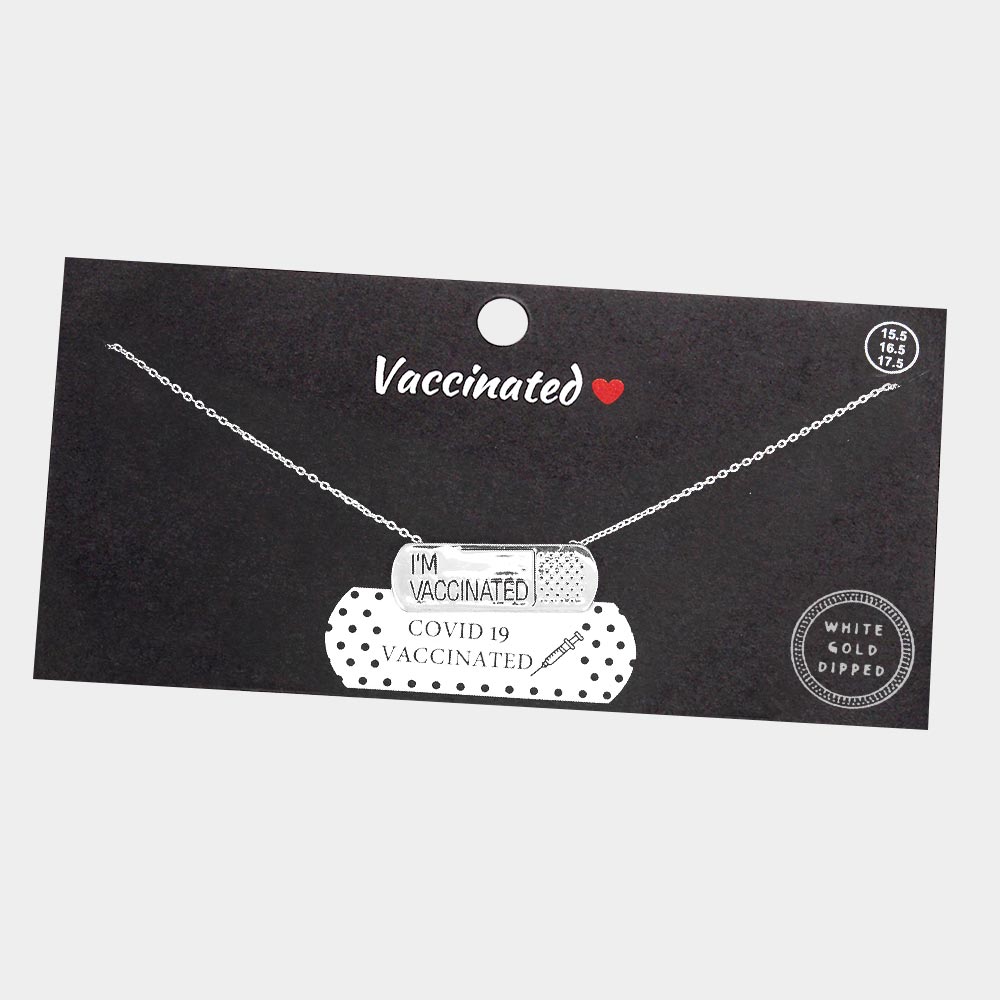 Madeline Love Rhodium I AM VACCINATED White Gold Dipped Bandage Message Pendant Necklace - Necklaces