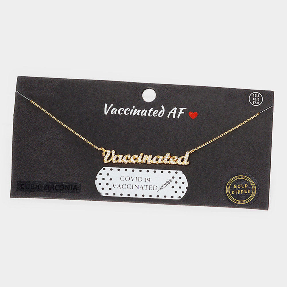 Madeline Love Gold VACCINATED CZ Gold Dipped Message Pendant Necklace - Necklaces