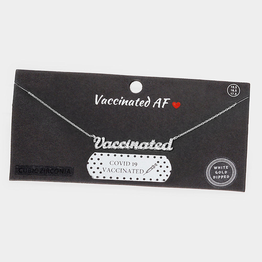 Madeline Love Rhodium VACCINATED CZ White Gold Dipped Message Pendant Necklace - Necklaces