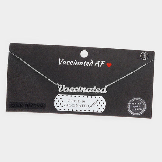 Madeline Love Rhodium VACCINATED CZ White Gold Dipped Message Pendant Necklace - Necklaces