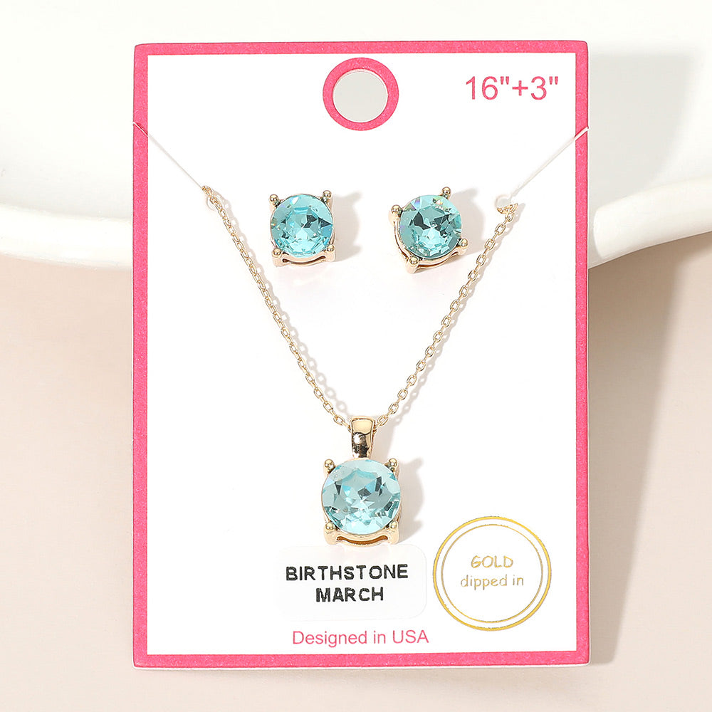 Madeline Love Aqua, Gold MARCH - Gold Dipped Birthstone Pendant Necklace - Jewelry