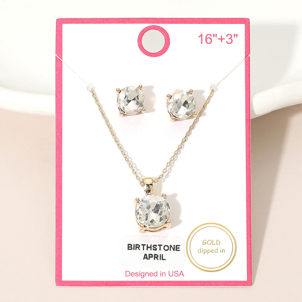 Madeline Love Clear, Gold APRIL - Gold Dipped Birthstone Pendant Necklace - Jewelry