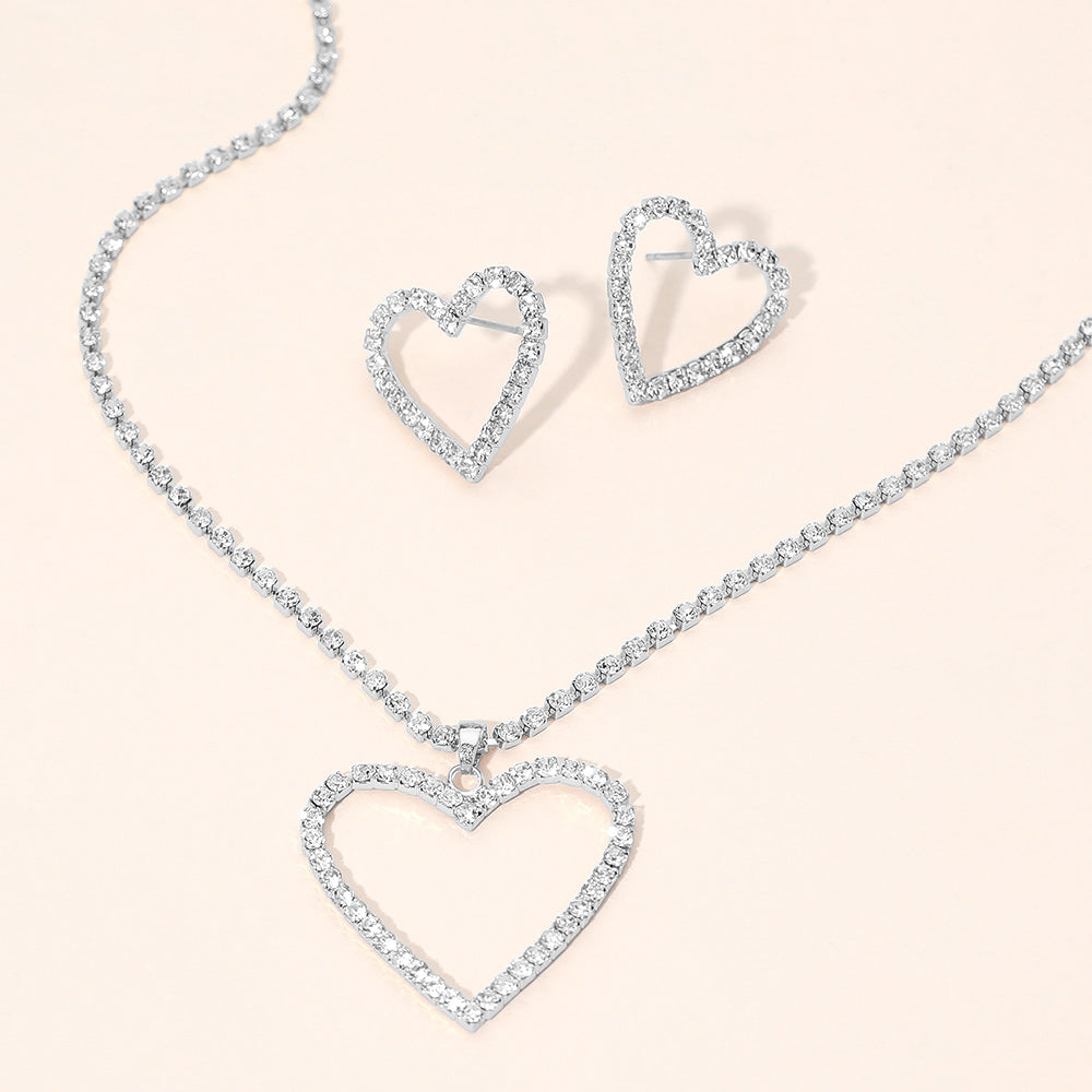 Madeline Love Clear, Rhodium Silver Dipped Rhinestone Pave Open Heart Pendant Necklace - Jewelry