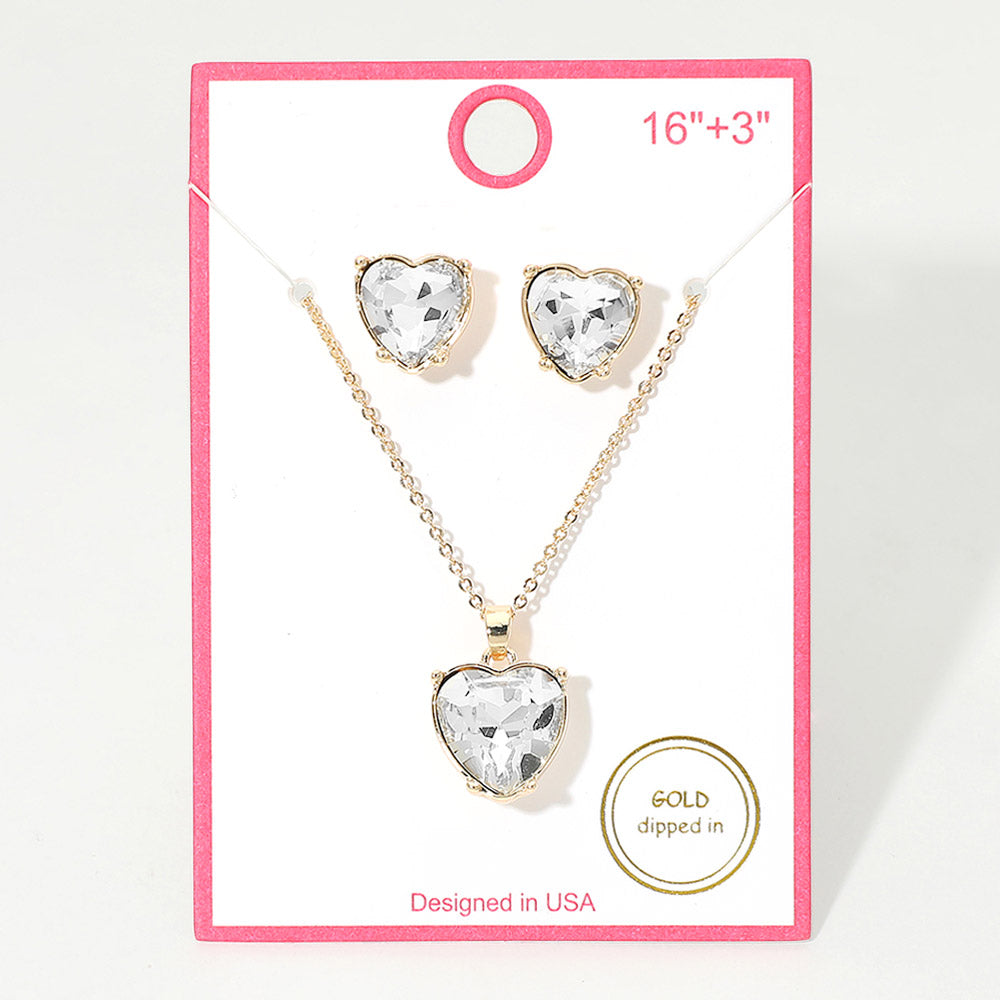 Madeline Love Clear, Gold Gold Dipped Heart Stone Cluster Pendant Necklace - Jewelry