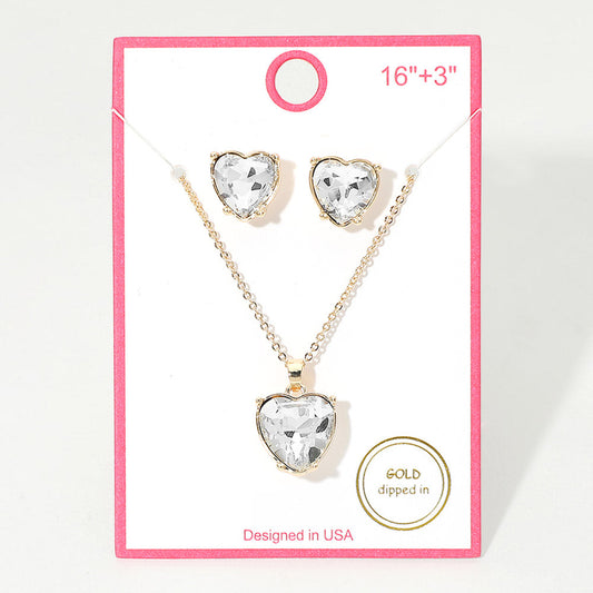 Madeline Love Clear, Gold Gold Dipped Heart Stone Cluster Pendant Necklace - Jewelry