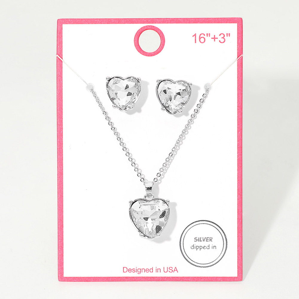 Madeline Love Clear, Rhodium Silver Dipped Heart Stone Cluster Pendant Necklace - Jewelry