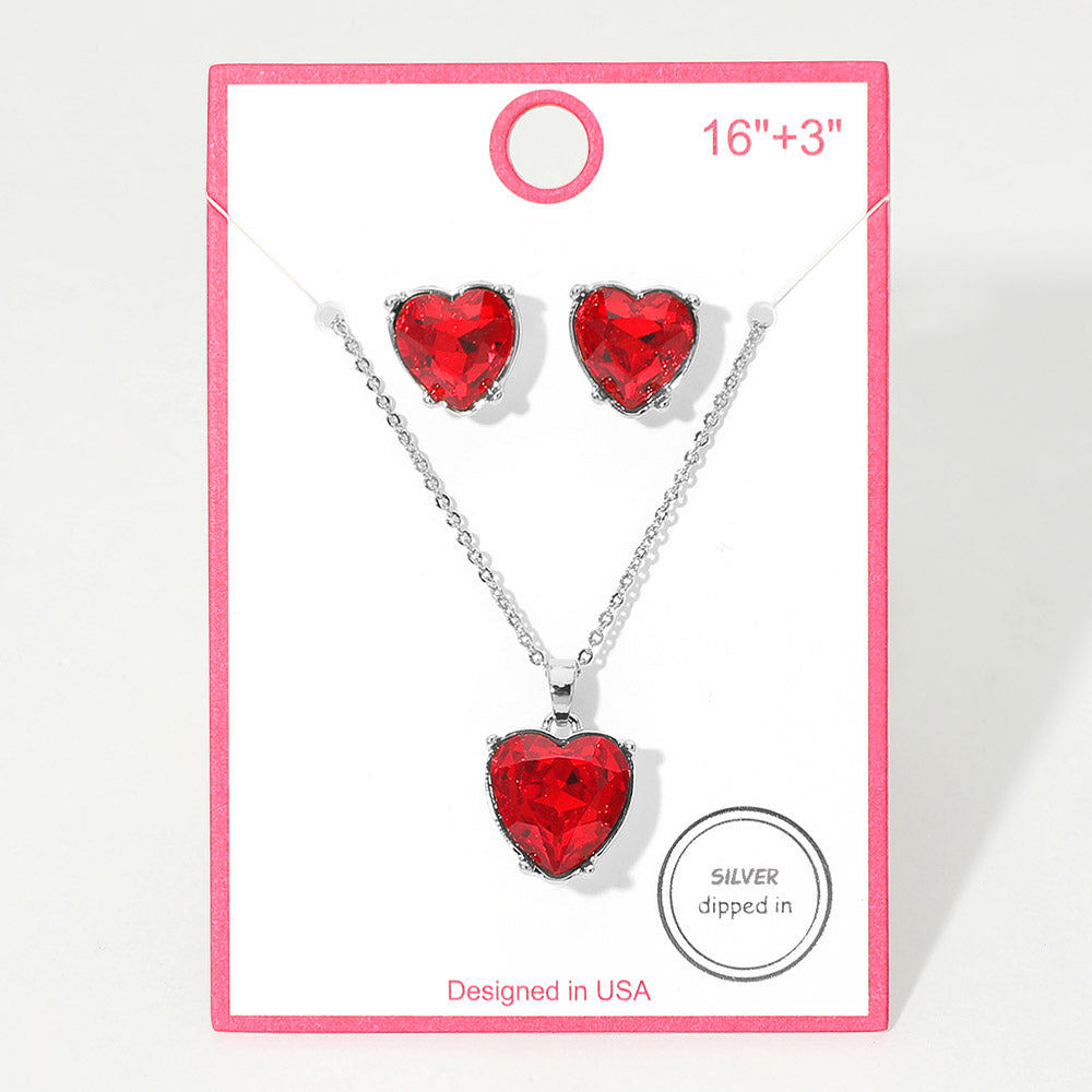 Madeline Love Rhodium, Siam Silver Dipped Heart Stone Cluster Pendant Necklace - Jewelry