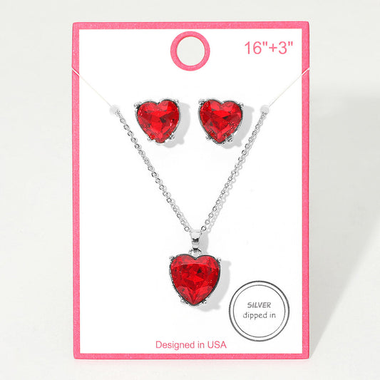 Madeline Love Rhodium, Siam Silver Dipped Heart Stone Cluster Pendant Necklace - Jewelry