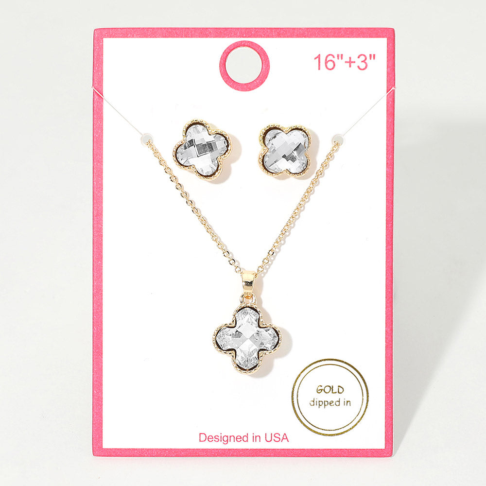 Madeline Love Clear, Gold Gold Dipped Quatrefoil Stone Pendant Necklace - Jewelry