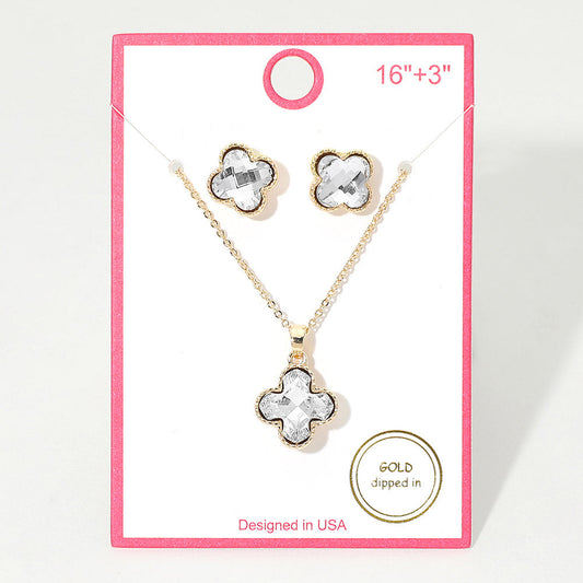 Madeline Love Clear, Gold Gold Dipped Quatrefoil Stone Pendant Necklace - Jewelry
