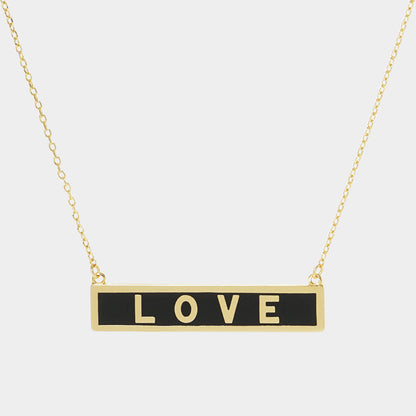 LOVE Gold Dipped Enamel Rectangle Message Pendant Necklace