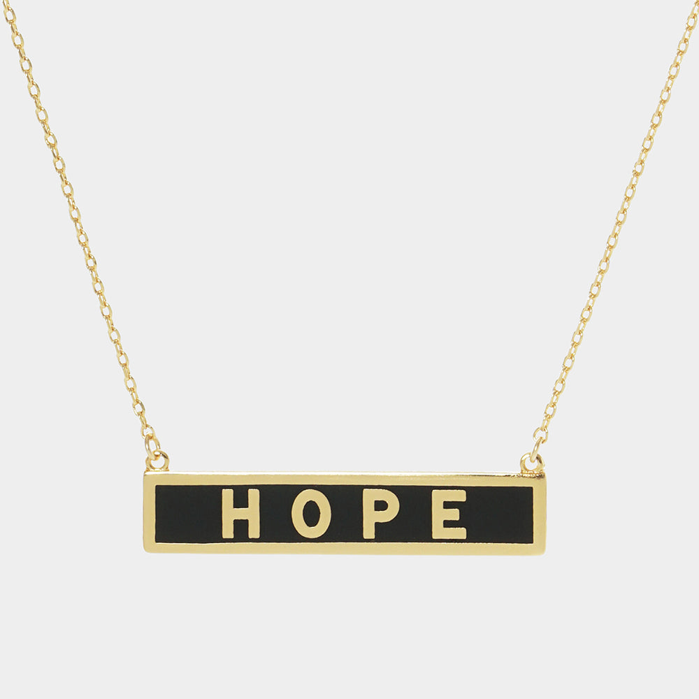 Madeline Love Black HOPE Gold Dipped Enamel Rectangle Message Pendant Necklace - Necklaces