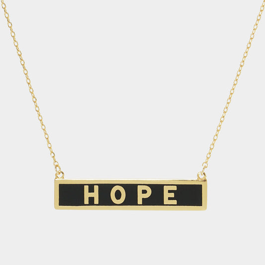 Madeline Love Black HOPE Gold Dipped Enamel Rectangle Message Pendant Necklace - Necklaces