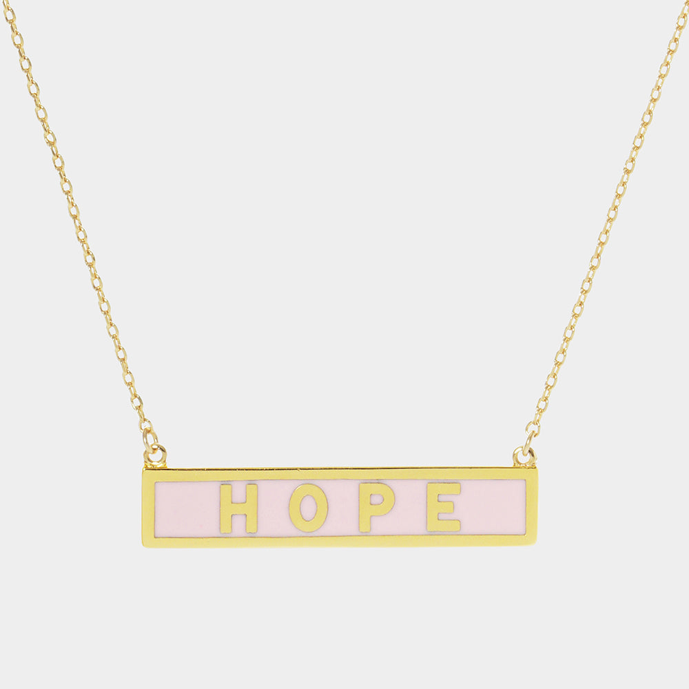 Madeline Love Pink HOPE Gold Dipped Enamel Rectangle Message Pendant Necklace - Necklaces