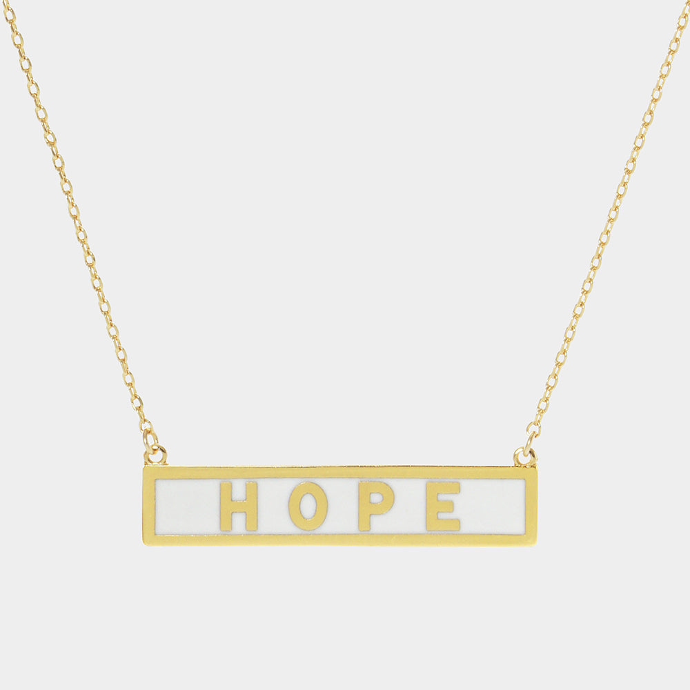 Madeline Love White HOPE Gold Dipped Enamel Rectangle Message Pendant Necklace - Necklaces